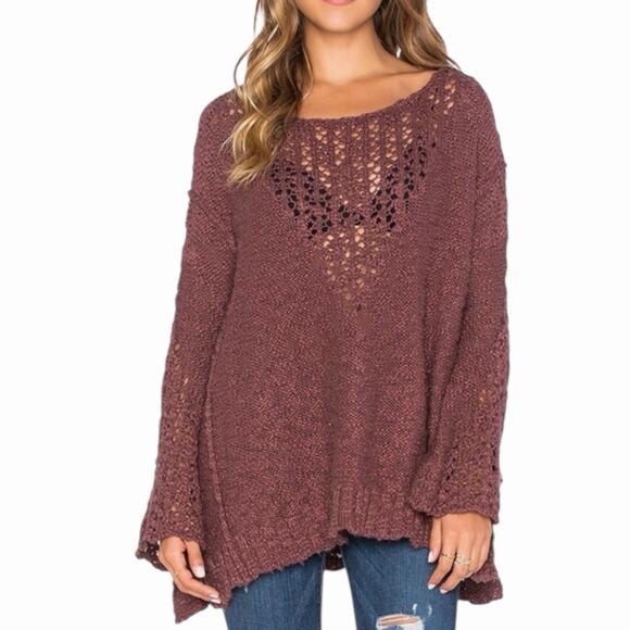 FREE PEOPLE SOFT OVERSIZED PRETTY POINTELLE OPEN KNIT SWEATER BOHO COZY SZ S-XL - Picture 6 of 6